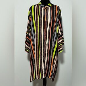 VIVO Striped Long Sleeve Silky Button Down Shirt Dress - L